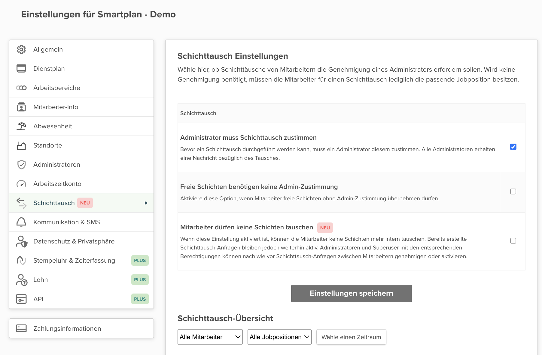Neue Aktualisierung: Option zum Deaktivieren des Schichttauschs